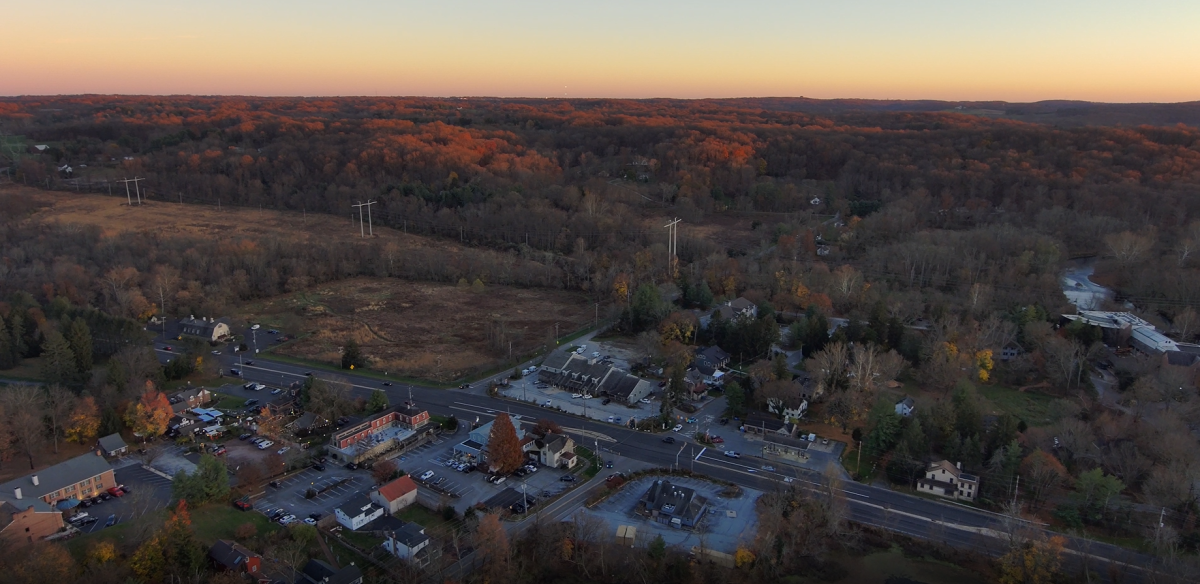drone footage of Chadds Ford Village